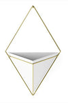 Hanging Planter Vase & Geometric Wall Decor Container - Large, White/Brass