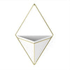 Hanging Planter Vase & Geometric Wall Decor Container - Large, White/Brass