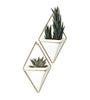 Hanging Planter Vase & Geometric Wall Decor Container, Small, White/Brass