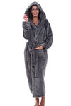 Women's Plush Fleece Robe with Hood - S/M Grey