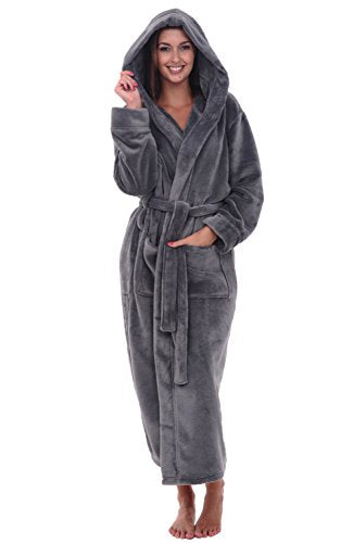 Women's Plush Fleece Robe with Hood - S/M Grey