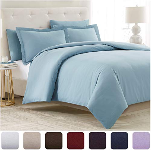 Mellanni Duvet Cover Queen Set 5pcs - Soft Double Brushed Microfiber Bedding with 2 Shams and 2 Pillowcases - Button Closure and Corner Ties - Wrinkle, Fade, Stain Resistant (Full/Queen, Spa Blue)