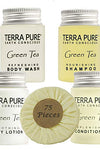 Terra Pure Hotel Size Toiletries Set | 1-Shoppe All-In-Kit Amenities For Hotels, Airbnb & Rentals | 1 oz Hotel Shampoo & Conditioner, Body Wash, Body Lotion & 1.25 oz Bar Soap | 75 Piece Travel Set