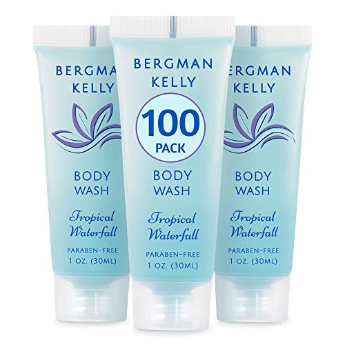 BERGMAN KELLY Travel Size Body Wash (1 fl oz, 100 PK, Tropical Waterfall), Delight Your Guests with an Invigorating and Refreshing Hotel Body Wash, Mini and Small Size Guest Hotel Toiletries in Bulk