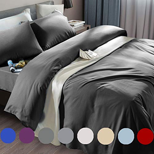 SONORO KATE Bed Sheet Set Super Soft Microfiber 1800 Thread Count Luxury Egyptian Sheets Fit 18-24 Inch Deep Pocket Mattress Wrinkle and Hypoallergenic-6 Piece (Dark Grey, Queen)