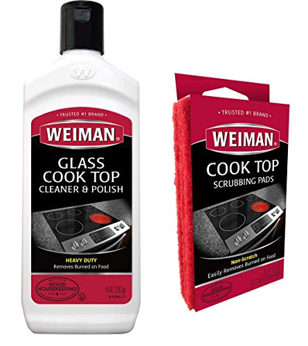 Weiman Ceramic and Glass Cooktop Cleaner - Heavy Duty Cleaner and Polish (10 Ounce Bottle and 3 Scrubbing Pads)