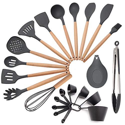 23 Piece Kitchen Utensil Set Wooden Handles BPA Free