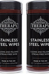 Therapy Stainless Steel Wipes, 30 Count (2 Pack) - Best for Cleaner and Polish of Kitchen Appliances, Refrigerator, Dishwasher, Oven, Stove, Sink, and Microwave