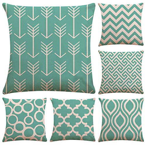 Simple Stripe Sea Green Cotton Decorative Cushion Cover, 6 Pack Pillow Cases