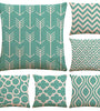 Simple Stripe Sea Green Cotton Decorative Cushion Cover, 6 Pack Pillow Cases