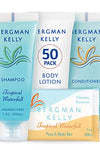 BERGMAN KELLY Sanitary Toiletries Bundle (Tropical Waterfall, 1 oz each, 200 Pieces) 4-Piece Set: 50 Bar Soap, 50 Shampoo, 50 Conditioner & 50 Body Lotion - Bulk Hotel Guest Amenities Supply