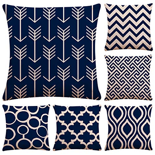 Simple Stripe Dark Blue Cotton Decorative Cushion Cover, 6 Pack Pillow Cases