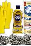 Bar Keepers Friend Cleaner Pack Kit: Bartenders Powdered Stainless Steel Cleanser, Bar Tenders Friend Best Soft Cleanser, 3 Steel Wool Scrubber Pads, 1 Pair Thick Rubber Dishwashing Cleaning Gloves