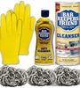 Bar Keepers Friend Cleaner Pack Kit: Bartenders Powdered Stainless Steel Cleanser, Bar Tenders Friend Best Soft Cleanser, 3 Steel Wool Scrubber Pads, 1 Pair Thick Rubber Dishwashing Cleaning Gloves