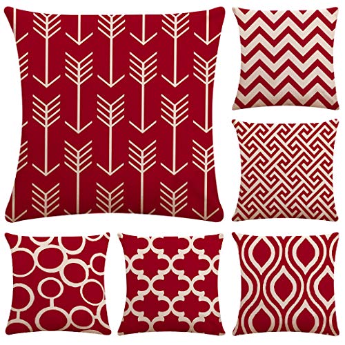 Simple Stripe Red Cotton Decorative Cushion Cover, 6 Pack Pillow Cases