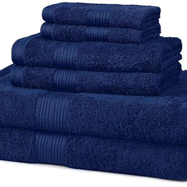 Basics 6-Piece Fade-Resistant Bath Towel Set - Navy Blue